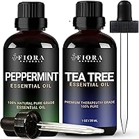 Tea Tree Essential Oil & Peppermint Essential Oil - 100% Pure Essential Oils Bundles, Essential Oils for Face, Hair, Skin, Nails, Dandruff, Acne, Scalp, Foot, and Toenails Issues 1 oz /30ml