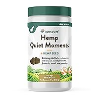 Quiet Moments Calming Aid Dog Supplement, Helps Promote Relaxation, Reduce Stress, Storm Anxiety, Motion Sickness for Dogs (Quiet Moments Plus Hemp, 180 Soft Chews)