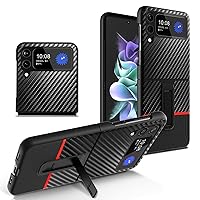 Case for Samsung Galaxy Z Flip 3, Carbon Fiber Texture Hard PC Shockproof Protective Cover with Kickstand Scratch Resistant Back Cover for Samsung Galaxy Z Flip 3 5G,Red