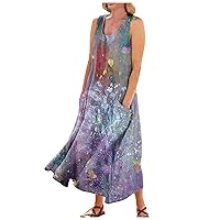 Tie Dye Dress for Women,Sexy Off Shoulder Maxi Tank Dress Elegant Smocked Flowy Plus Size Casual Summer Sundress