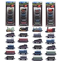 CORPER TOYS Mini Train Toy Set, 4 Packs (24 Pieces) Pull Back Model Train Playset for 3 4 5 6 Year Old Boys Girls, Diecast Steam Train with Linkable Cars for Birthday Gifts
