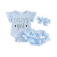 BeQeuewll Newborn Baby Girls Clothes Summer Daddys Girl Outfit Ruffle Romper Floral Skirt Shorts Heaband 3Pcs Outfits Set