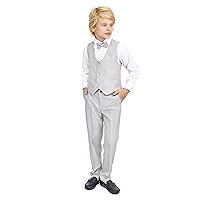 Lilax Toddler & Little Boys Suit Set, Formal Suit Vest, White Dress Shirt, Dress Pants and Bowtie 4 Piece Suit Set