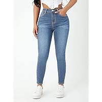 Jeans for Women High Waist Skinny Jeans Jeans for Women (Color : Medium Wash, Size : Medium)