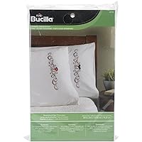 Bucilla Stamped Embroidery Pillowcase Pair (20 x 30-Inch), Mustache & Lips