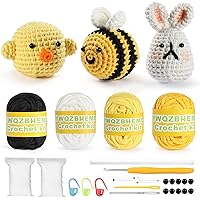 Crochet Kits for Beginners/Experts - All-in-One Learn to Crochet 3 Different Patterns Sets - Chicken, Rabbit, Bee for Adult Starters, Kids, Includes Enough Yarns, Hook, Accessories
