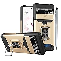 Pixel 7 Case with Slide Camera Cover, Heavy Duty Shell Shockproof Bumper Rugged Protective Phone Skin Kickstand Case Compatible with Google Pixel 7 (Gold, for Pixel 7 6.3