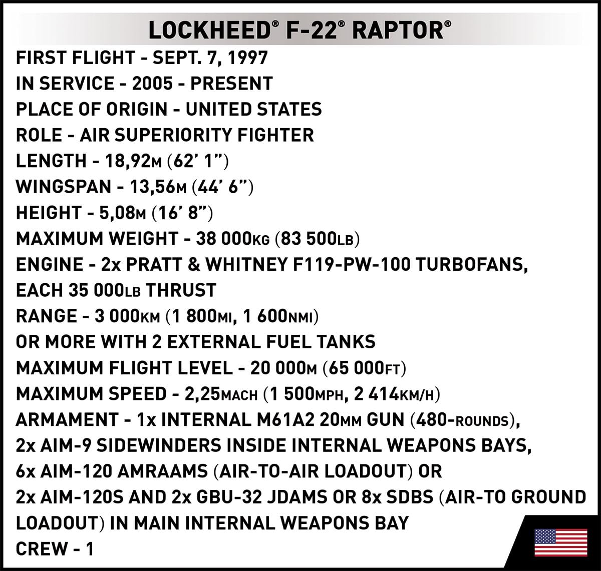 COBI Armed Forces Lockheed F-22 Raptor