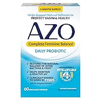 AZO Complete Feminine Balance Daily Probiotics for Women, Clinically Proven to Help Protect Vaginal Health, balance pH and yeast, Non-GMO, 60 Count
