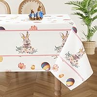Easter Rectangle Tablecloth, 60 x 84 Inch Waterproof Easter Colorful Eggs and Cute Bunny Table Cloth Washable Spring Flower Table Cover for Holiday Dinner Table, Party Decor