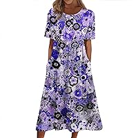 My Orders Placed Recently by Me,Summer Dresses for Women 2024 Sundresses African Dresses Plus Size Curvy Casual Floral Short Sleeve Beach Vacation Boho Flowy Graduation Midi Dress(F-Dark Purple,S)