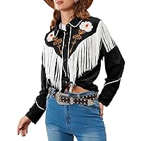 Women's Floral Embroidered Fringe Western Shirts Rodeo Cowgirl Button Down Blouse Tops Country Style Outfits
