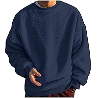 Mens Fleece Sweatshirt Oversized Long Sleeve Crew Neck Tops Loose Warm Fit Fashion Pullover