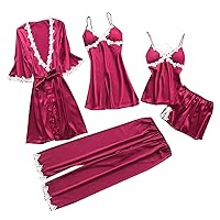 Women's Sexy Lingerie 5-Piece Garter Lingerie Set Robes Lace Bodysuit Deep-V Neck Underwear Robes