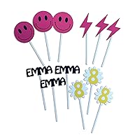 Pink Smiley Face Birthday Decor, Pink Smiley Face Birthday Cupcake Toppers, Custom Party Decor by PartyAtYourDoor