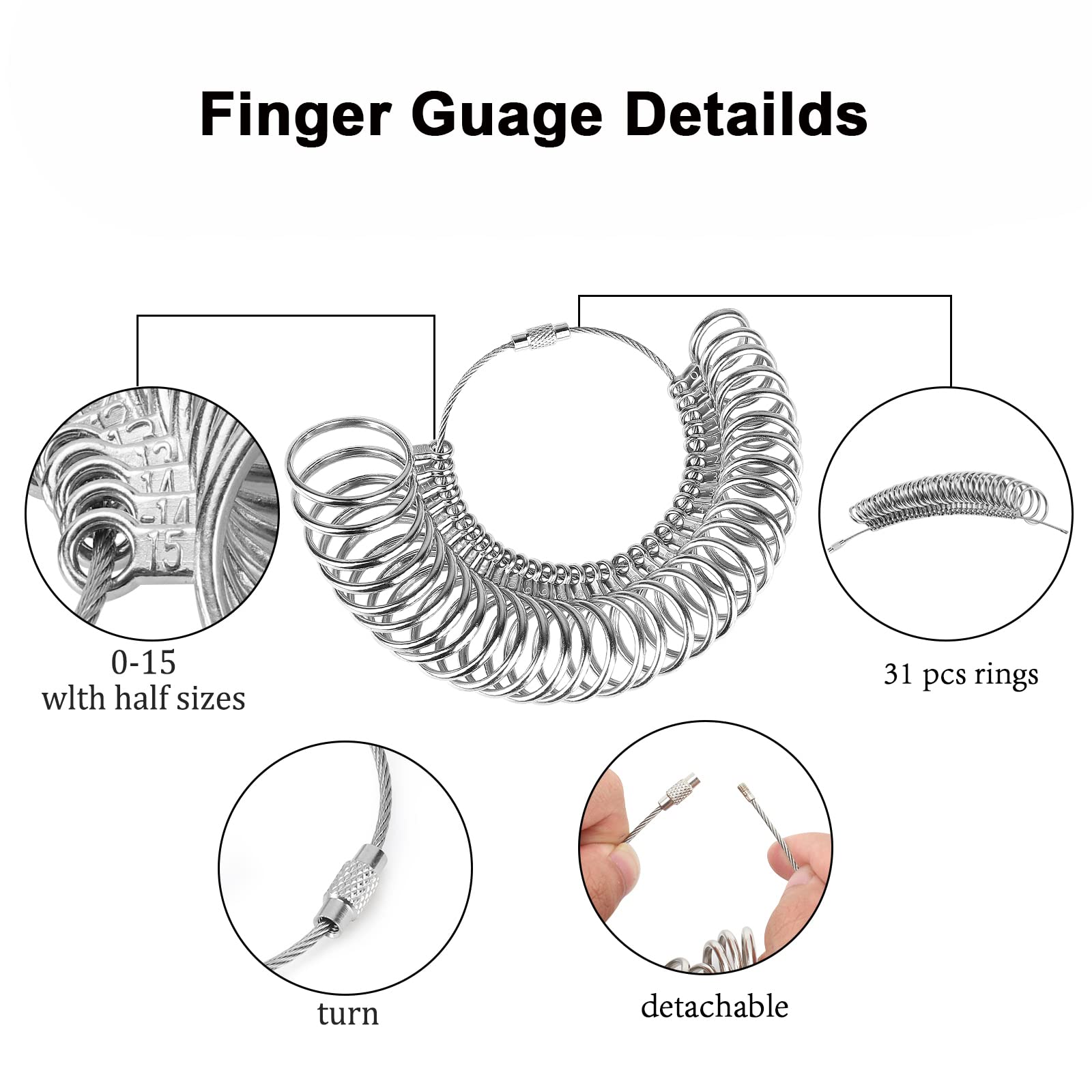 Accmor Ring Sizer Tool Including Ring Mandrel & Ring Sizer Guage, 4 Sizes Ring Measurement Stick Metal Mandrel & Finger Sizing Measuring Tool Set for Jewelry Making Measuring