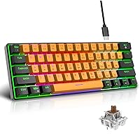 Snpurdiri 60% Wired Mechanical Keyboard, Mini Gaming Keyboard with 61 Brown Switches Keys for PC, Windows XP, Win 7, Win 10(Black-Yellow, Brown Switches)