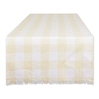 DII Heavyweight Fringed Check Tabletop Collection, Table Runner, 14x108, Natural
