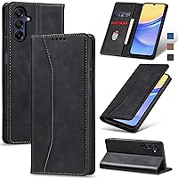 Flip Wallet Case for Samsung Galaxy A15 5G,Leather Magnetic Folio Cover with Card Holder,Kickstand - TPU Shockproof Durable Protective Phone Case,Black