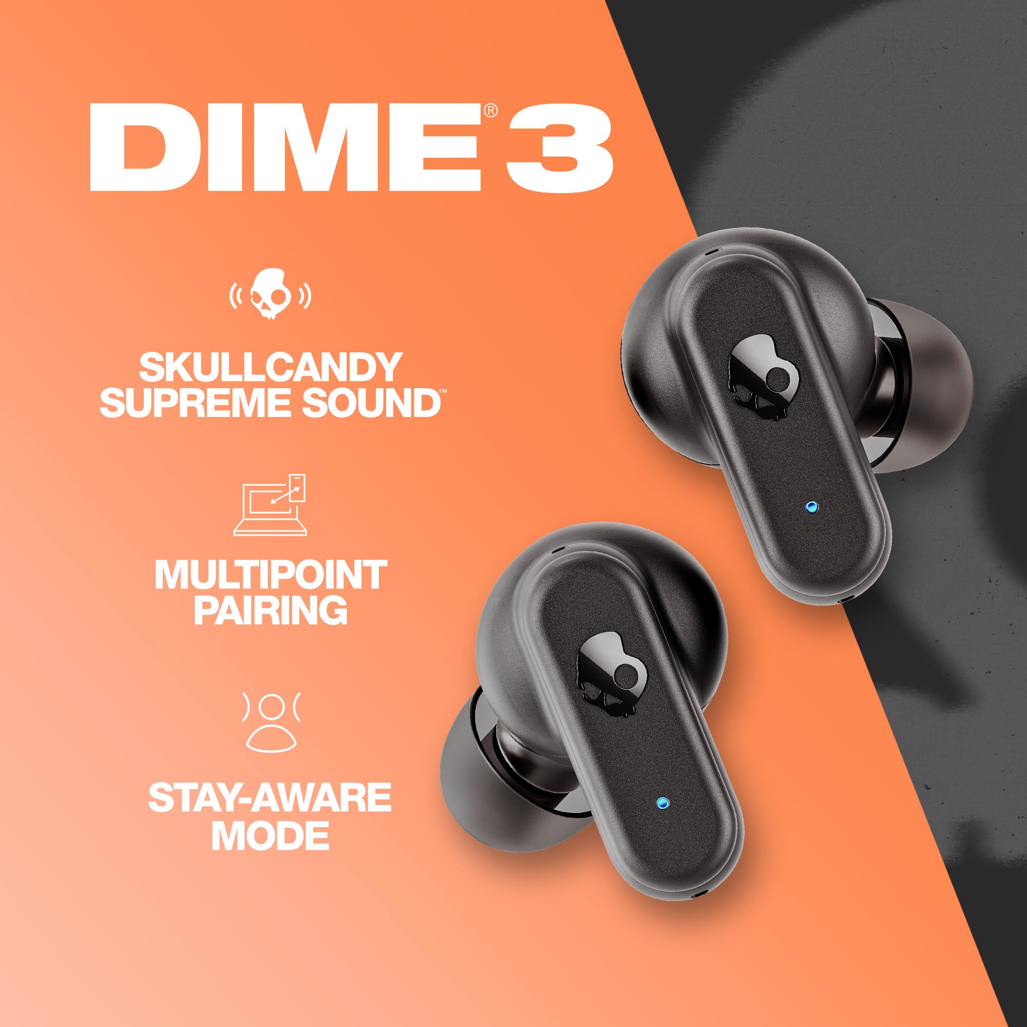 Skullcandy Dime In-Ear Wireless Earbuds, 12 Hr Battery, Microphone, Works  with iPhone Android and Bluetooth Devices - True Black
