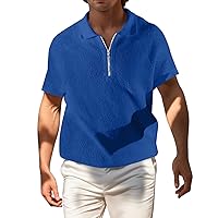 Men's Polos Athletic Fit Activewear Short Sleeve Casual Quarter-Zip Waffle Knit Outdoor Sport Golf Tennis T-Shirts