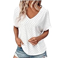 Short Sleeve Tops for Women Trendy V Neck T Shirts Summer Eyelet Casual Tee Workout Tunic Work Dressy Blouses