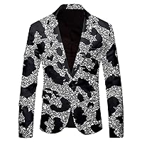 Sexy Suit for Men Lapel Button Button Suit Jacket Large Size Fun Print Jacket Pocket Mens Business Suit Coat Men