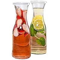 Estilo Glass Carafe 1 Liter With Lid For 1 Liter (2), Water, Juice Serving, Tall Narrow Neck Design, 33oz, Set of 2, Clear