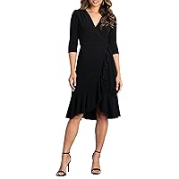 Kiyonna Plus Size Whimsy Ruffled Midi Wrap Dress with Sleeves | Cocktail, Party, Wedding Guest or Work