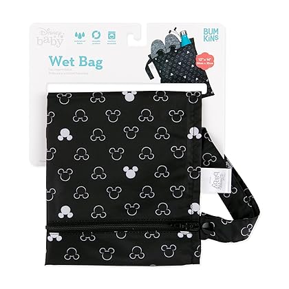 Bumkins Waterproof Wet Bags for Baby, Disney Mickey Mouse, Travel, Swimsuit, Cloth Diapers, Pump Parts, Gym Clothes, Toiletries, Strap to Stroller, Zipper Reusable Bag