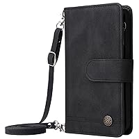 XYX Wallet Case for Samsung A15 5G, Crossbody Strap Cover Zipper Pocket Cash with 9 Card Slot for Galaxy A15 5G, Black