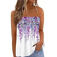 Womens Tube Tops Strapless Printed Backless Sexy Casual Bandeau Sleeveless Shirts Casual Vacation Beach Tank