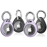 4-Pack Airtag Holder with Keyring - Shockproof, Anti-Scratch TPU Protective Case with Transparent Front Cover and Keychain, Case for Luggage, Accessories for Apple Air Tag. (Black and Violet)
