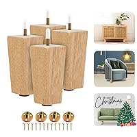 Yes4All 4.5 Inches Square Wood Furniture Legs Set of 4 - Wooden Replacement Feet for Couch, Bed, Bench - Adjustable Sofa, Ottomans Tapered Leg with Leveler - Nature Rubber Wood Parts for Table, Chair