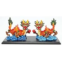 Pair Colored Dragon Playing w Ball Feng Shui Wealth Luck Business Gift