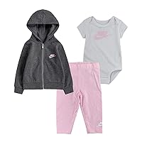 Nike Baby Girl's Three-Piece Bodysuit Pants Set (Infant) Pink 9 Months (Infant)