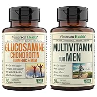 Vimerson Health Glucosamine Chondroitin Turmeric MSM + Men’s Multivitamin 2-Bottle Supplement Bundle for Him. Joint Health, Inflammatory Response, Immune Support, Antioxidant Properties
