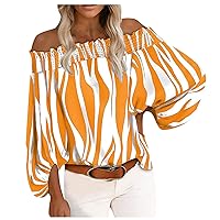 Tops for Women 2022 Color Contrast 3/4 Sleeve One-Shoulder Vest Loose Hiking Hawaiian Shirts for Women