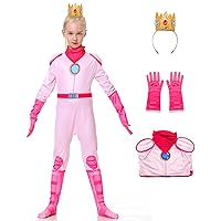 Super Brothers Princess Costume for Kids, Peach and Daisy Princess Cosplay Costume for Toddler Girls
