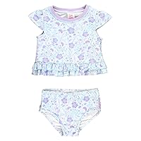 RuffleButts® Baby/Toddler Girls UPF 50+ 2-Piece Short Sleeve Rash Guard Bikini w/Ruffles