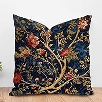 ArogGeld Botanical Burgundy Gold Olive Flower Farmhouse Throw Pillow Navy Blue and Red Floral White Linen Cushion Cover Oriental Toile Chinoiserie Accent Pillow for Sofa Couch 16x16in