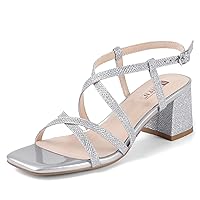 IDIFU IN2 Strappy Heels Chunky Block Square Toe Heels Wedding Prom Bride Bridal Dance Party Dress Shoes for Women Trendy Comfortable Dressy Cute Casual Summer Heeled Sandals Slingback Low Short Heels