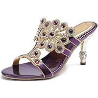 Women Strappy Flowers Sandal High Heels Crystals Cutout Dress Slipper Shoes