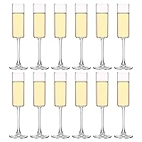 Cylinder Champagne Flutes, Champagne Flute Glass Set of 12, Clear Champagne glasses for Party, Home, Restaurant Use, 6 oz Capacity