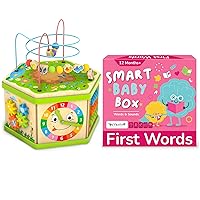 TOYVENTIVE Wooden Kids Baby Activity Cube & Smart Baby Box for Girl - Bundle of 2-Educational Developmental Learning Toys for 1+Year Old, Toddler Flash Cards, 1 Year Old Books, 1 Year Old Girl Gifts,