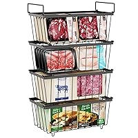 iSPECLE Freezer Organizer Bins - 4 Pack Stackable Chest Freezer Organizer for 5 and 7 Cu.FT Deep Freezer Sort Frozen Meats, Deep Freezer Organizer Bins with Handle Add Space Easy Reach, Black
