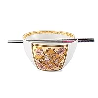 Cherry Blossom Ramen Bowl with Chopsticks Ceramic Bowl Stainless Steel Chopsticks Japanese Style Udon Miso Noodle Soup Bowls Designed in Korea (20oz - Bowl with Chopsticks)