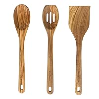Italian Olive Wood 3 Piece Extra-Large 14 Inch Turner, Spoon, and Slotted Spoon Set