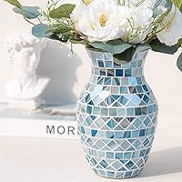 Blue Vases Home Decor, Glass Flower Vases for Centerpieces, Mosaic Decorative Vases for Living Room Bedroom Bookshelves