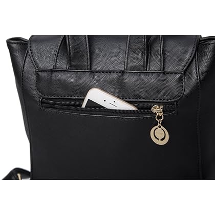 B&E LIFE Fashion Shoulder Bag Rucksack PU Leather Women Ladies Backpack Travel bag (Black)